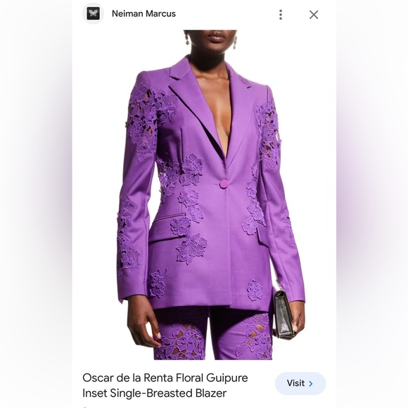 Oscar de la Renta Jackets & Blazers - Oscar de la Renta purple virgin wool guipure embroidered flower  jacket blazer